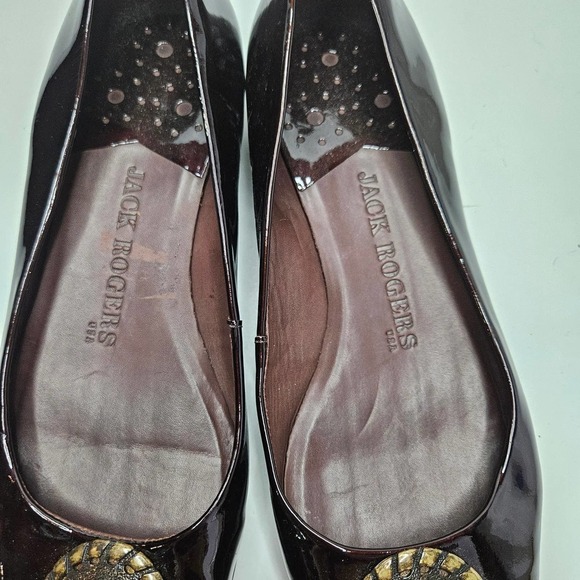Jack Rogers Patent Leather Emblem Flats 7 Dark Brown Medallion - Picture 4 of 9